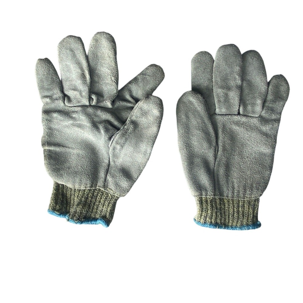Work Gloves Suede Leather Gray Blue Knit Cuff‎ Size Large
